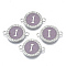 Alloy Enamel Links Connectors, with Crystal Rhinestones, Flat Round with Letter, Silver Color Plated, Letter.I, 22x16x2mm, Hole: 1.8mm