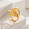 Fashionable European and American Style Wheat Lucky Cuff Ring, Brass Hollow Wedding Jewelry for Women, Real 18K Gold Plated