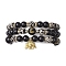 3Pcs 3 Styles 8mm Round Natural Tibetan 3-Eye dZi Agate & Eyeless Obsidian Beaded Stretch Bracelet Sets, Golden Tone Elephant Alloy Charm Stackable Bracelets for Women Men, Black, Inner Diameter: 2-1/8 inch(5.5cm), 1pc/style