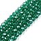 Electroplate Glass Beads Strands, Pearl Luster Plated, Faceted, Rondelle, Green, 4x3mm, Hole: 0.4mm, about 113~115pcs/strand, 41~41.5cm