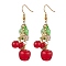 Red Glass Dangle Earrings, Cluster Earrings, Cherry, 60x13.5mm