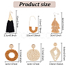 6 Pairs 6 Style Donut & Kite & Flat Round & Arch Rattan Dangle Stud Earrings EJEW-AN0001-28-2