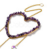 Heart Natural Amethyst Chips Hanging Ornaments HJEW-G024-01D-3