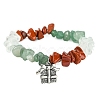 Natural Red Jasper & Green Aventurine & Glass Chips Beaded Stretch Bracelet BJEW-JB09499-2