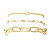 3Pcs 3 Style Aluminium Paperclip & Brass Curb & Imitation Pearl Acrylic Beaded Link Chain Bracelets Set BJEW-FS0001-08-1