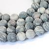 Frosted Natural Black Silk Stone/Netstone Round Bead Strands G-E334-6mm-25-1