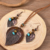 Iron & Wood & Suede Cord Pendant Necklaces & Dangle Earrings Sets FS-WGBCDFB-01-4
