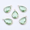 Golden Tone Brass Glass Teardrop Pendants X-GLAA-M006-A-01G-1