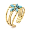 Flower 304 Stainless Steel Open Cuff Rings Ion Plating(IP) RJEW-G314-02G-2