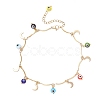 Handmade Evil Eye Lampwork & Stainless Steel Moon Tassel 304 Stainless Steel Curved Bar Link Chain Anklets for Women AJEW-AN00742-01-2