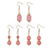 3 Pairs 3 Styles Natural Rhodochrosite Dangle Earrings EJEW-JE06631-2