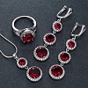 Flat Round Alloy Cubic Zirconia Pendant Necklaces & Hoop Earrings & Rings Sets FS-WG75211-02-1