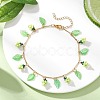 Acrylic Leaf & Glass Seed Beaded Grapes Tassel Brass Bar Link Chain Anklets for Women AJEW-MZ00008-02-2