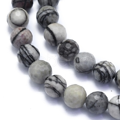Natural Black Silk Stone/Netstone Beads Strands G-K310-A09-8mm-1