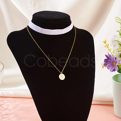 Alloy Enamel Letter Pendant Single Face White Velvet Ribbon & Brass Chain Double Layered Choker Necklaces NJEW-TAC0034-1