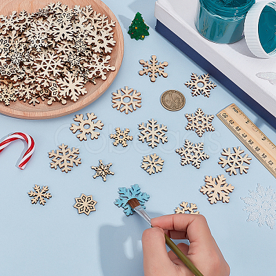 200Pcs Christmas Theme Unfinished Wood Snowflake Sheets FIND-BC0014-53-1
