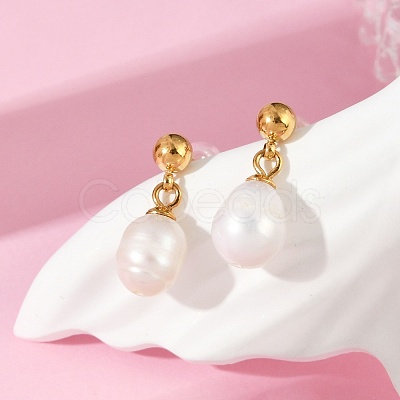 304 Stainless Steel Natural Freshwater Pearl Dangle Stud Earrings X-EJEW-G423-20G-1
