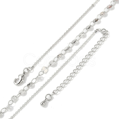 Brass Cable & Flat Sequin Chains Necklaces for Women NJEW-D302-40P-1