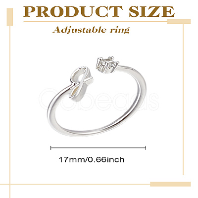 1Pc Letter Brass Rhinestone Open Cuff Rings for Women AJEW-LP0004-47G-S-1