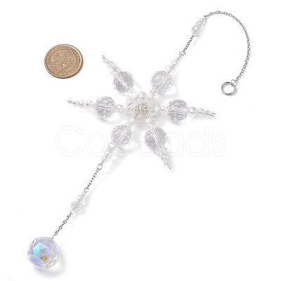 Glass Snowflake Pendant Decorations HJEW-TA00237-1