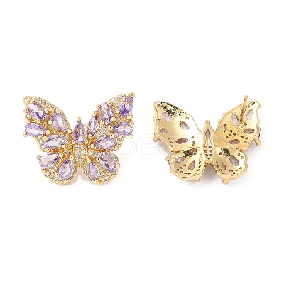Rack Plating Brass with Cubic Zirconia Stud Earrings for Women EJEW-G394-06G-01-1