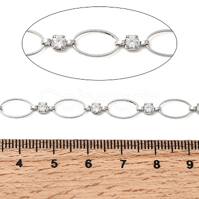 Handmade Brass Pave Clear Cubic Zirconia Oval Link Chains CHC-G027-02P-1