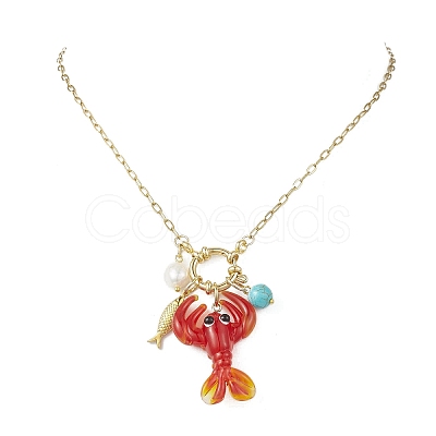 Handmade Lampwork Red Shrimp Pendant Nekclaces NJEW-JN05913-1