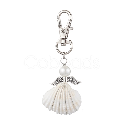 Angel Alloy & Wire Wrapped Natural Shell Pendant Decorations HJEW-JM02017-01-1