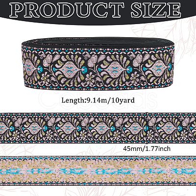 10 Yards Ethnic Style Polyester Jacquard Flower Ribbon OCOR-WH0078-185B-1