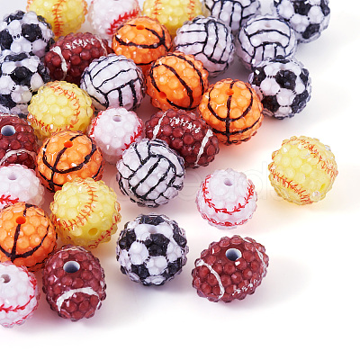 30Pcs 6 Styles Sport Theme Resin Rhinestone Beads RESI-TA0003-97-1