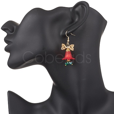 Christmas 304 Stainless Steel Flower Dangle Earrings EJEW-MZ00592-1