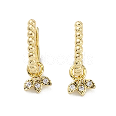 Leaf Rack Plating Brass Cubic Zirconia Hoop Earrings EJEW-K245-26G-1