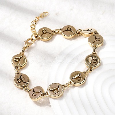 12 Constellations 304 Stainless Steel Link Chain Bracelets BJEW-I239-01G-11-1