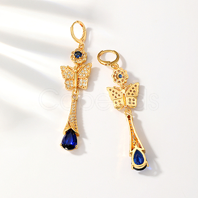 Elegant Brass Cubic Zirconia Butterfly Tassel Hoop Earrings KG8851-1