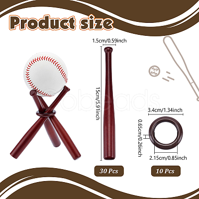 10 Sets Wooden Mini Bat Baseball Stands ODIS-TW0001-06A-1