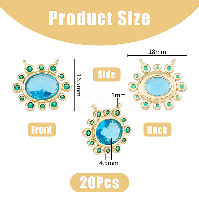 8Pcs 4 Colors Brass Cubic Zirconia 2-Loop Pendants KK-DC0003-51-1