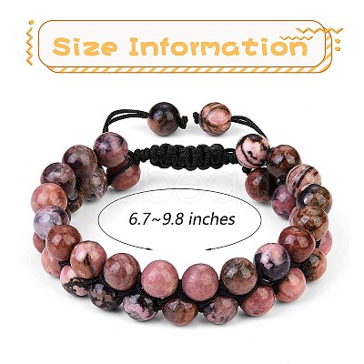 Natural Rhodonite Braided Bead Bracelet BJEW-SW00001-17-1