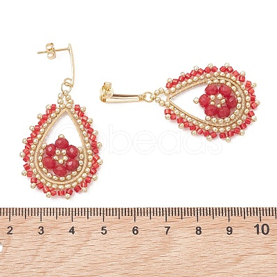 Teardeop Glass Beaded & Dyed Natural Malaysia Jade Dangle Stud Earrings EJEW-MZ00707-02-1