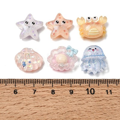 Ocean Animals Transparent Resin & Paillette & Glitter Powder Cabochons RE-CBAA73D-01-1