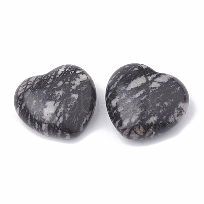 Natural Black Silk Stone/Netstone Heart Love Stones G-S330-13B-1