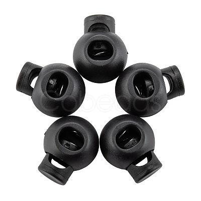 1-Hole Dyed Iron Spring Loaded Eco-Friendly Plastic Round Buckle Cord Toggle Lock Beans Stoppers for Sportwear Luggage Backpack Straps FIND-E004-60B-18mm-1