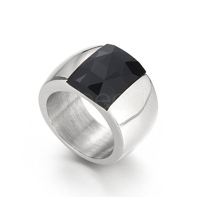 304 Stainless Steel & Glass Finger Rings FS-WGBA2F3-57-1