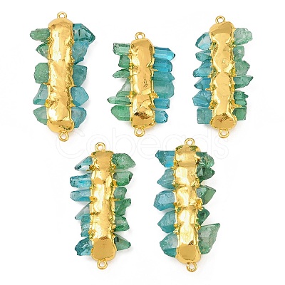 Electroplated Two Tone Natural Quartz Crystal Nuggets Beaded Connector Charms KK-H516-18G-03-1