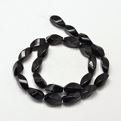 Dyed Natural Black Onyx Twist Beads Strands G-P093-08-1