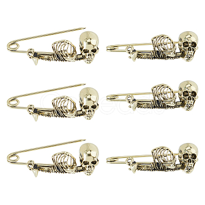 6Pcs Skeleton Halloween Zinc Alloy Brooch JEWB-FH0002-37AG-1