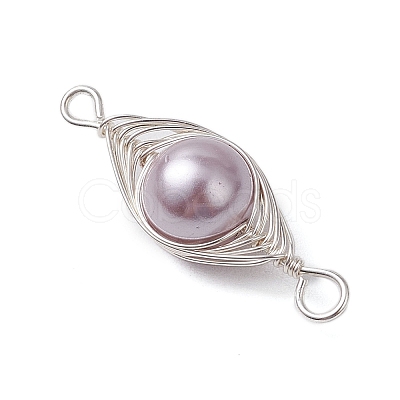 Copper Wire Wrapped Shell Pearl Connector Charms PALLOY-JF03114-1