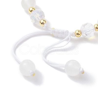 Flower Glass & Acrylic Braided Bead Adjustable Bracelets for Women BJEW-JB10445-1