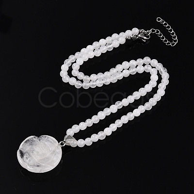 Natural Quartz Crystal 4.5mm Round Beaded Rock Crystal Flower Pendant Necklaces NJEW-T016-04P-1