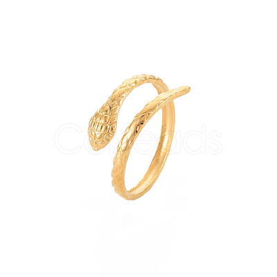 Ion Plating(IP) 304 Stainless Steel Snake Open Cuff Ring for Women RJEW-S405-179G-1