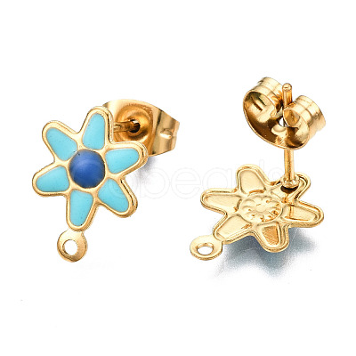 304 Stainless Steel Enamel Stud Earring Findings STAS-T052-43G-03-1